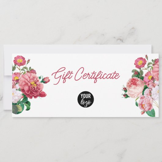 Carte Pink Roses Business Logo QR Code Certificat cadeau (Dos)