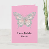 Carte Pink Silver Butterfly Birthday (Devant)