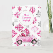 Carte Pink Snowflakes Père Noël Car (Devant)
