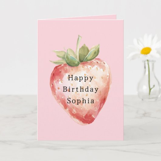 Carte Pink Strawberry Fruit Birthday (Petite plante)