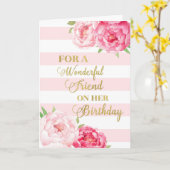 Carte Pink Stripes and Flowers Friend Birthday Card (Fleur jaune)