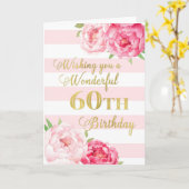 Carte Pink Stripes and Flowers Heureux 60e Anniversaire  (Fleur jaune)