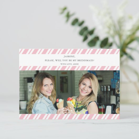 Carte Pink Stripes Serez-Vous Mon Époux Photo Nom (Debout devant)