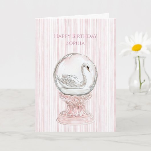 Carte Pink Stripes Swan Birthday (Petite plante)