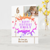 Carte Pink Superhero Comic Discours Bubble Girl Annivers (Fleur jaune)