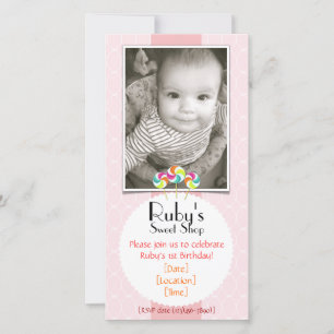 Carte Pink Sweet Shop Lollipop Anniversaire Fête Invitat