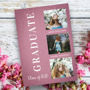 Carte Pink Textile Graduation Three Photo Session