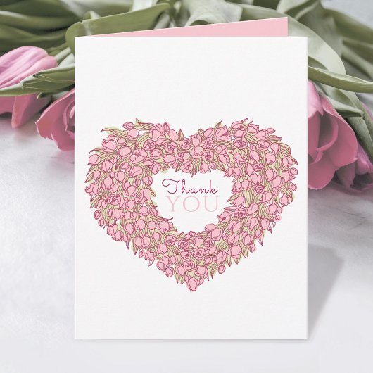 Carte Pink tulip coeur art merci photo mariage
