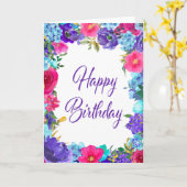 Carte Pink violet été Floral Joyeux anniversaire (Fleur jaune)