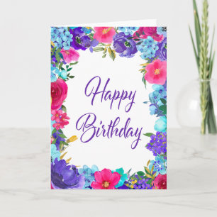 Carte Pink violet été Floral Joyeux anniversaire