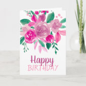Carte Pink violet floral aquarelle script d'anniversaire (Devant)