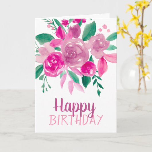 Carte Pink violet floral aquarelle script d'anniversaire (Fleur jaune)