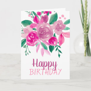 Carte Pink violet floral aquarelle script d'anniversaire
