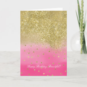 Carte Pink Watercolor Faux Gold Glitter Beautiful