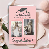 Carte Pink Watercolor Graduate Félicitations 2 Photo