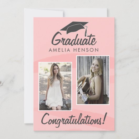 Carte Pink Watercolor Graduate Félicitations 2 Photo (Devant)