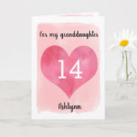 Carte Pink Watercolor Heart 14th Birthday Granddaughter<br><div class="desc">A personalized pink water color 14th birthday card for granddaughter that features a gold heart against pink water color. You can personalize the gold heart with the age you need and add her name underneath the heart. The inside message can be easily edited if wanted. The back of the card...</div>
