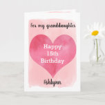 Carte Pink Watercolor Heart 15e Birthday Granddaughter<br><div class="desc">A watercolor pink heart 15th birthday for granddaughter that feobjets a heart against a pretty pink watercolor, which you can personalize underneath the heart with name. The inside of this watercolors birthday card reads a sweet sensit, which be easily personalized. Les objets de mémoire, les objets de mémoire, les objets...</div>