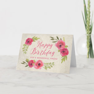 Carte Pink Watercolor Rose Friend Birthday Card