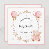 Carte Pink Welcome Baby Floral Frame Teddy Bear Card (Devant / Derrière)