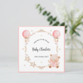 Carte Pink Welcome Baby Floral Frame Teddy Bear Card (Debout devant)