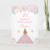Carte Pink Winter Blonde Hair Princesse Anniversaire (Devant)