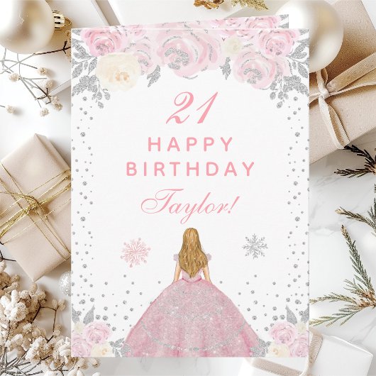 Carte Pink Winter Blonde Hair Princesse Anniversaire