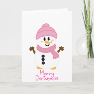 Carte Pink Winter Snowman Joyeux Noël