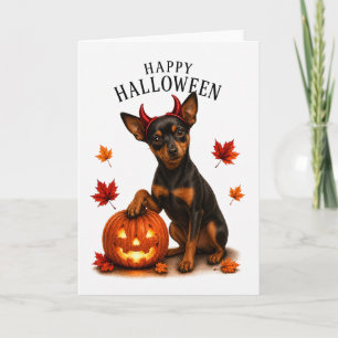 Carte Pinscher Nain Chien Diable d'Halloween