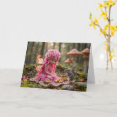 Carte Pique-nique mignon rose Pixie et souris (Fleur jaune)