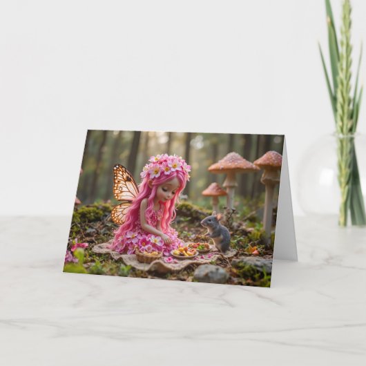 Carte Pique-nique mignon rose Pixie et souris (Devant)