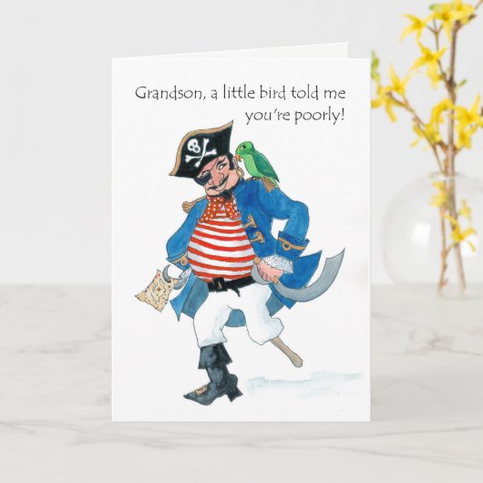 Carte Pirate amusant et perroquet s'amuser avec Grand-fi (Fleur jaune)