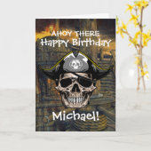 Carte Pirate Crânien Anniversaire d'Aventures (Fleur jaune)