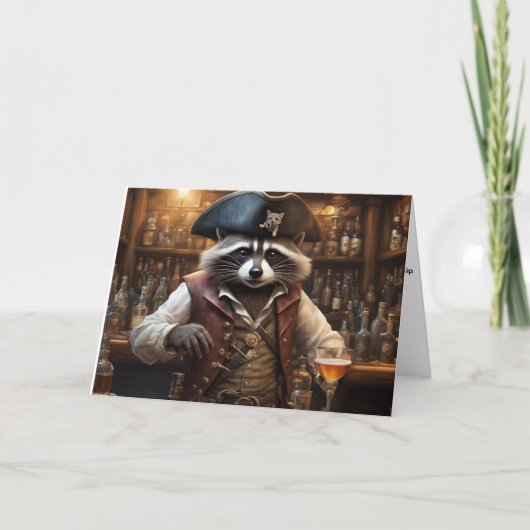 Carte Pirate Raccoon barman drôle histoire anniversaire (Devant)