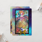 CARTE PISCES, LUNE DAME, ASTROLOGIE TAROTE ZODIAC ANNIVE (Devant/Arrière en situation)