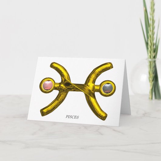 Carte PISCES Perles Blanches Rose et Zodiac Or Anniversa (Devant)