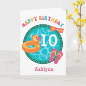 Carte Piscine amusante Été 10e anniversaire (Fleur jaune)