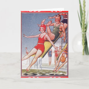 Carte Piscine Fête Nage Vintage Été