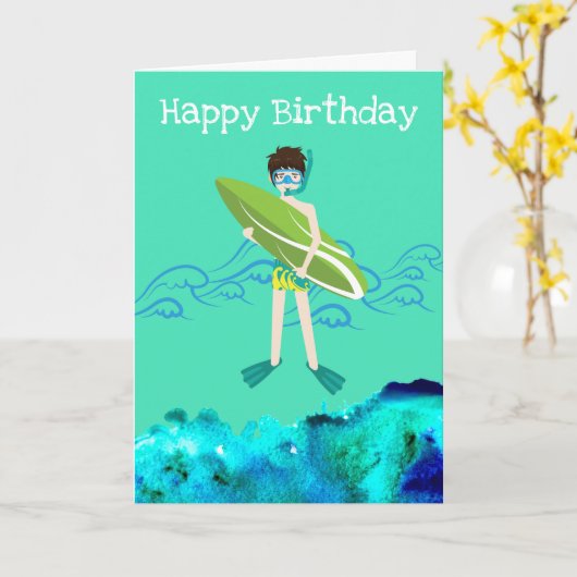 Carte Piscine Garçon natation (Fleur jaune)