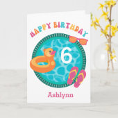 Carte Piscine mignonne Été 6 Anniversaire (Fleur jaune)