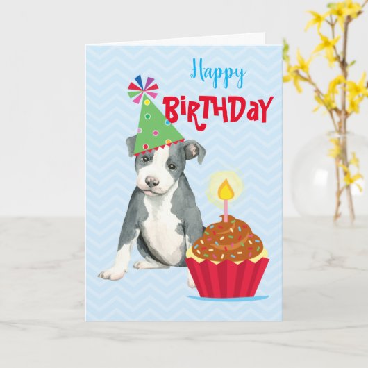 Carte Pit Bull Cupcake d'anniversaire (Fleur jaune)