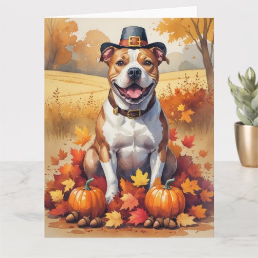 Carte Pitbull À L'Automne Laisse L'Art Thanksgiving (Petite plante)