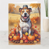 Carte Pitbull À L'Automne Laisse L'Art Thanksgiving (Devant)