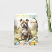Carte Pitbull Chien avec des oeufs de Pâques vacances (Devant)