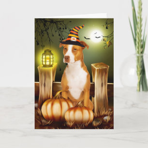 Carte Pitbull Chien avec sorcière Casquette Halloween