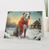 Carte Pitbull Chien dans Noël de neige (Devant)