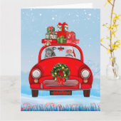 Carte Pitbull Chien En Voiture Avec Le Père Noël (Fleur jaune)