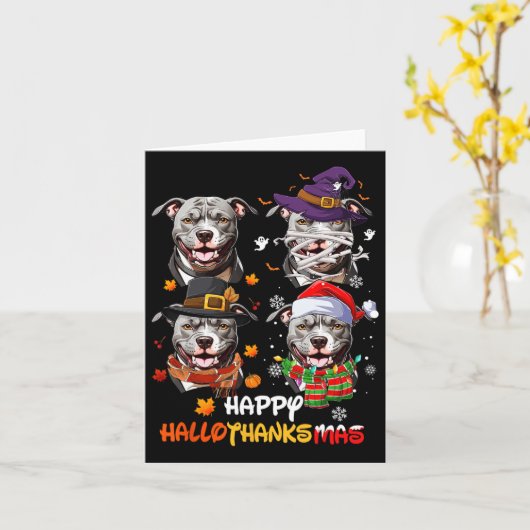 Carte Pitbull Chien Hallothanksmas Halloween Thanksgivin (Fleur jaune)