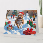 Carte Pitbull Dog courir dans la neige avec le Casquette (Devant)