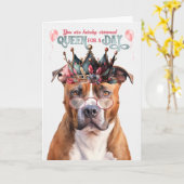 Carte Pitbull Terrier Dog Queen pour une journée d'anniv (Fleur jaune)